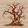 Haunted Forest Symbol Illustrative depiction of a spooky tree surrounded by elements associated with witchcraft and the Halloween season.
