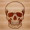 Skull Adorned Witch Face A black silhouette of a witch's face with a skull, surrounded by Gothic-inspired elements.