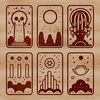 A mystical illustration of a tarot card-inspired witch surrounded by occult symbols and mysterious ambiance.