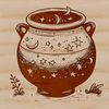 Gothic Magic Cauldron Illustration Illustrative witch's cauldron with magical potion ingredients in a gothic-inspired setting.