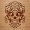 A stylized illustration of witchcraft symbols in an ornate design, featuring a skull amidst gothic elements.