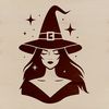 Mystical Witch Head Silhouette A witch's head silhouette with mystical symbols, ideal for Halloween designs.