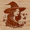 Spellbinding Witch Illustration An illustration of a witch's head with mystical symbols and elements, representing the art of magic and spellcasting.