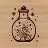 Gothic Witchcraft Scene Illustration A gothic-themed illustration of a witchcraft scene featuring an ornate potion bottle.