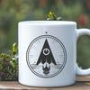 A mystical illustration of a witch's symbol, featuring an eye motif reminiscent of gothic art.