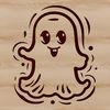 A simple line drawing illustration of a ghost and witch on a spooky Halloween night.
