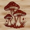 Whimsical Witch in Mushroom Forest A mystical illustration of a witch amidst a forest of mushrooms, surrounded by gothic elements.