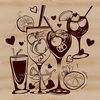 Illustrated cocktail in a glass with love hearts, suitable for vector art designs.