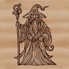 Whimsical Wizard Clipart Design A fantasy character illustration depicting a wizard with long white beard and pointed hat, surrounded by magical elements.