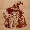 Fantasy Illustrator Character A medieval-style wizard with a long white beard and pointed hat stands in front of a fantasy background.
