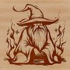 A medieval-style wizard with ornate robes and hat, surrounded by magical elements, suitable for use in fantasy designs.
