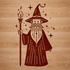 Mystical Sorcerer Portrait A fantasy wizard standing with a staff in hand, surrounded by mystical elements.