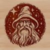 Medieval Wizard Character A medieval-style wizard character with a pointed hat and long beard, surrounded by mystical symbols.
