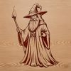 Magical Forest Enchantress A medieval-style wizard stands in a mystical forest, holding a staff and wearing a pointed hat.