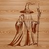 Medieval Fantasy Artwork Download A medieval-style wizard standing in front of a mystical background, with a pointed hat and long robes.