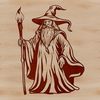 A medieval-style wizard with a pointed hat and long white beard, surrounded by mystical symbols.