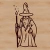 Enchanted Mage Vector Graphic Design A simple line drawing illustration of a wizard in a fantasy setting.