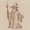 A fantasy wizard character standing in front of a mystical background, featuring magical elements and intricate details.