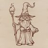 Mystical Mage in Robes Holding Staff A mystical figure in long robes, holding a staff and surrounded by magical symbols, ideal for use in fantasy art projects.