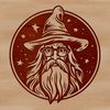 Enchanted Wizard Portrait with Magical Elements A traditional fantasy wizard character with a pointed hat on his head, surrounded by magical elements.