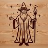 Medieval Magic Master A fantasy illustration of a wizard in a medieval setting, featuring magical elements and attire.