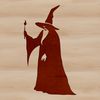 Medieval Wizard Illustration in Bold Vector Lines A medieval-style wizard with a pointed hat and staff, depicted in bold vector lines.
