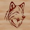 A digital illustration of a wolf's head, depicted in a realistic style.
