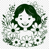 A stylized illustration of a woman surrounded by floral elements.