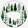 Vector Graphic Forest Landscape An SVG vector graphic of a forest scene featuring multiple trees and greenery.