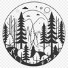 Beautiful SVG Forest Landscape Illustrative forest landscape with trees and foliage, designed as a vector graphic.