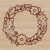 A floral wreath design made from intricate lines and shapes.