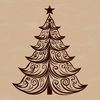 A classic illustration of a green fir tree adorned with ornaments and lights during the holiday season.