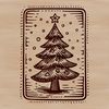 A stylized illustration of a Christmas tree with green foliage and ornaments.