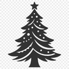 A minimalist vector design featuring a simple Christmas tree silhouette on a white background.