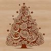 A stylized Christmas tree with ornate details.