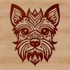 Close-up illustration of a Yorkshire Terrier's head with ornate details.
