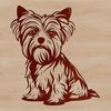 A small breed dog with a distinctive coat pattern sits on its haunches, depicted in a digital vector format.
